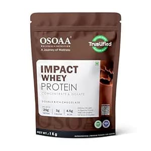 OSOAA Impact Whey Protein 1kg -Double Rich Chocolate | Isolate & Concentrate | 24g Protein & 3g Creatine with 5X Digestive Enzymes | Trustified Certified & NABL Lab Tested