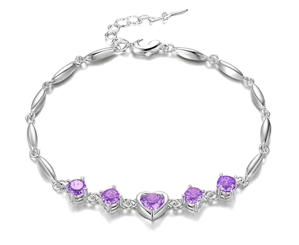 Nilu's Collection Rose Gold Heart Shape Bracelet For Women (white,Purple) (Purple)