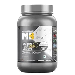 MuscleBlaze Biozyme Iso-Zero, Low Carb Whey Protein Isolate Powder, Ice Cream Chocolate (1kg / 2.2lbs) | 27g Isolate Whey Per Scoop | USA Patent-Published Enhanced Absorption Formula (EAF)
