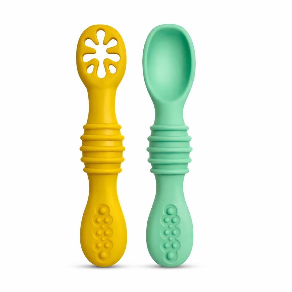 TONY STARK Baby Weaning Spoon Set of 2, Spoons Feeding, Silicone Spoon for Baby 6 to 12 Months, Gum Friendly, BPA Free, Soft & Durable Self-Feeding Spoons