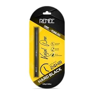 RENEE Hard Black Kajal Pen with Sharpener | 24 Hrs Stay | Long Lasting | Super Black Kajal Pencil | Matte Finish & Rich Color Payoff | Smudge & Water Proof | One Swipe Application Formula | 0.35gm