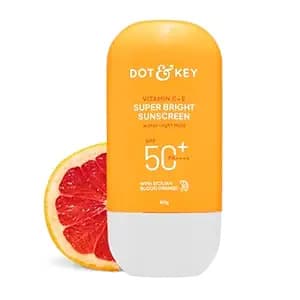 Dot & Key Vitamin C + E Super Bright Sunscreen In-Vivo Tested SPF 50+ PA++++ With New-Age UV Filters, Water-Light Fluid, Boosts Glow, Reduces Dullness & Dark Spots, Checks Tanning, No White Cast | 80G,Pack Of 1