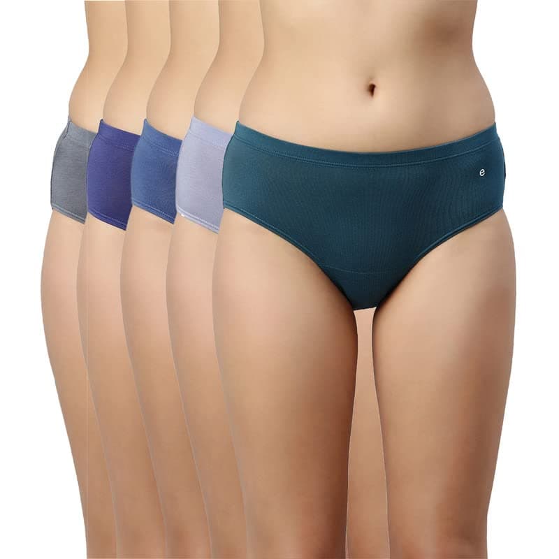Enamor Stretchable Cotton Hipster Panties for Women Pack of 5, Full Coverage Grip Fit with Antimicrobial & Stain Release Technology-CR17-Assorted-Colors and Prints May Vary (CR17_Multicolordark5_L)