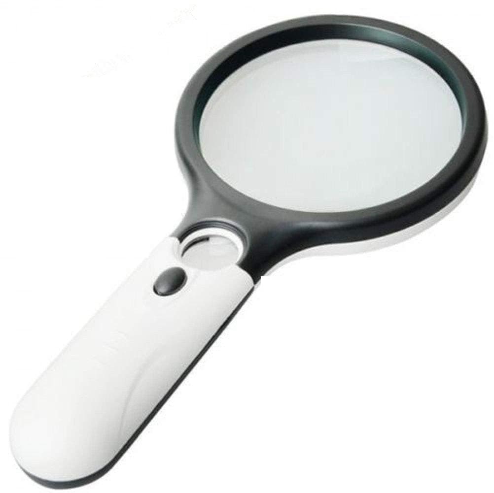 ZIZLY 3 LED Light 3X & 45x Handheld Magnifier, Reading Magnifying Glass Lens Jewelry Loupe, Book and Newspaper Reading, Insect and Hobby Observation, Classroom Science Magnifier Glass with Light