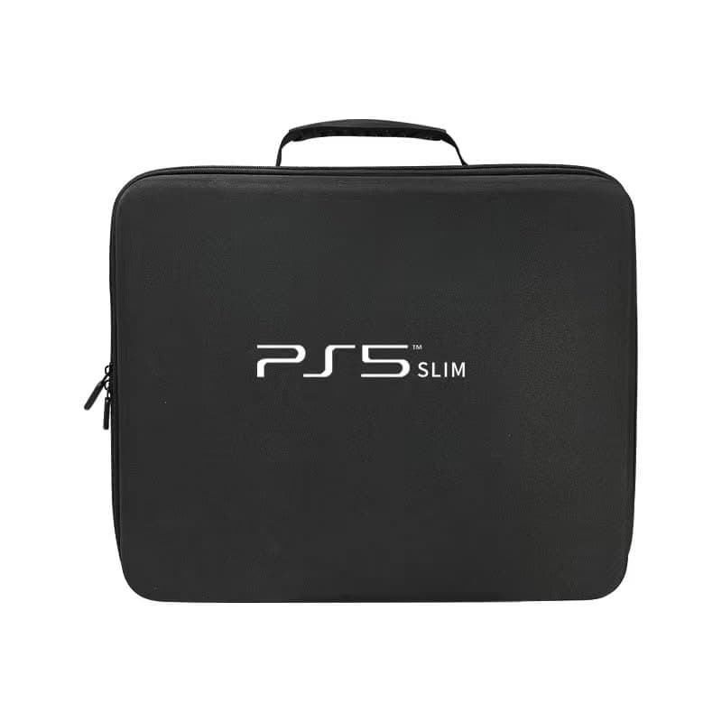 PSS Travel Bag Compatible with PS5 Slim Console and 2 Controller, Cary Cash for PS5 Slim Compatible, Waterproof EVA Hard Protective Bag with Handle Strap for PS5 Slim Accessories Only Bag (Black)