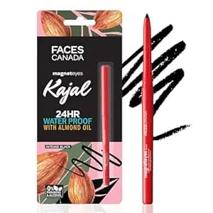 FACESCANADA Magneteyes Kajal Stick - Black, 0.35 Gm | 24 Hr Long Stay | One Stroke Smooth Glide | Waterproof, Smudgeproof & Fadeproof | Deep Matte Finish | Enriched With Almond Oil & Vitamin E