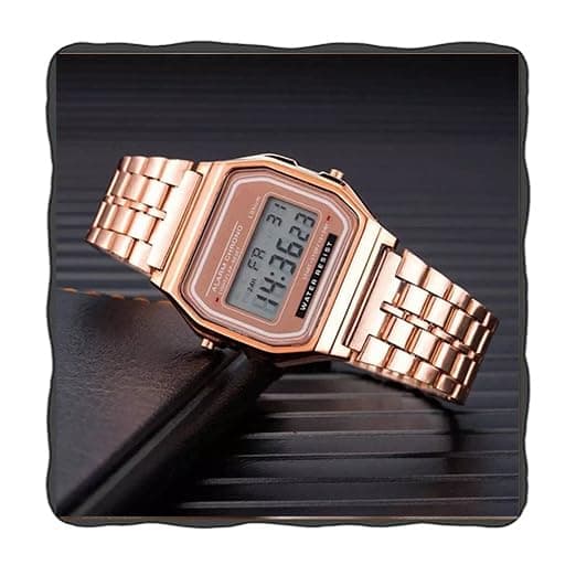 Acnos Brand Digital Rosegold Vintage Square Dial Unisex Wrist Watch for Men Women Pack of 1 Rosegold