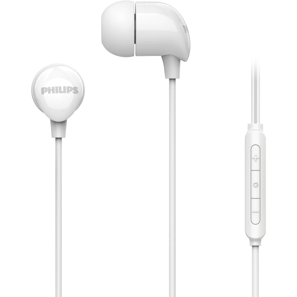 PHILIPS TAE2146WT in-Ear Wired Headphones with USB-C Plug, 10mm Drivers for Deep Dynamic Bass and Clear Sound, in-Line Mic with Call Button, 3 Interchangeable Ear Caps, 1.2m Durable Cable (White)