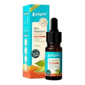 Pilgrim 10% Vitamin C Face Serum 10 ml for Glowing Skin with Niacinamide | Reduces Dark Spots & Evens Skin Tone | For Oily, Combination, Normal Skin Types | Skin Brightening Serum for Men & Women