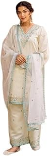 DesiDrape Chanderi Silk Women Kurti With Dupatta Bottomwear Elegant White Set For Women