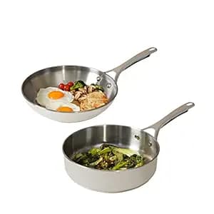 Meyer Select Nickel Free Stainless Steel 3 Piece Cookware Set | Steel Cookware for Kitchen | Induction Base cookware Set l Stainless Steel with Heavy Bottom - 24cm Sautepan + 20cm Frypan, Silver