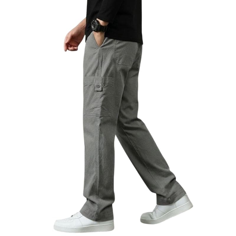 SMOWKLY Men’s Cotton Cargo Pants|Casual Trousers for Men|Comfortable Lower for Men|Pants for Man with 6 Pockets & Drawstring Elastic Waistband|Outdoor Trousers (1685_Gry_38) Grey