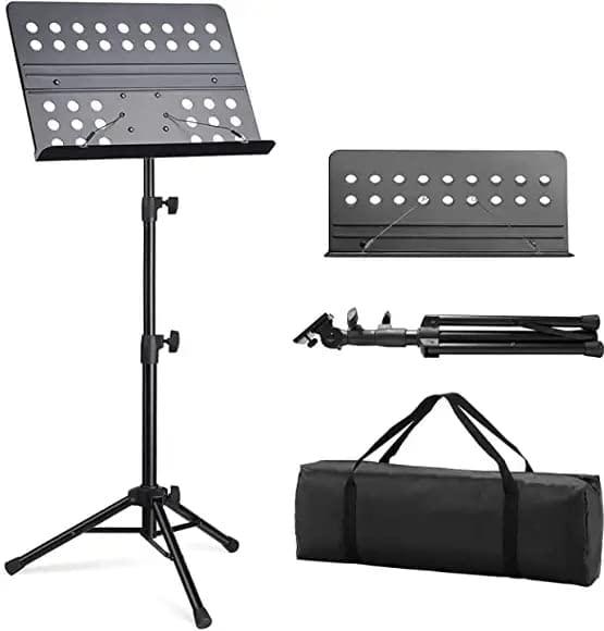 Mustang Orchestral Music Stand Professional Notation Stand Foldable Music Sheet Holder With 2-step Adjustable Height And Travel Pouch