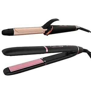Havells HC4055 Hair Straightener and Curler Combo, Straightens and Curls, Suitable for All Hair Types and Chrome) (Black)