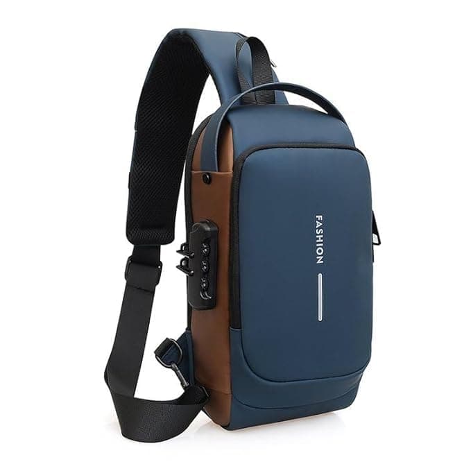 TS WITH TECHSUN Waterproof Polyester Slim Unisex Crossbody Sling Bag Chest Backpack Men's Shoulder Bag, Leisure Travel Handbag, Hard Shell Anti-Theft Chest Bag (Blue)
