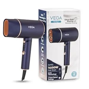 Vega Ionic 1200-1400W Foldable Hair Dryer for Men and Women, Quick & Fast Drying with Ionic Technology & 2 Heat/Speed Settings (Low & High), Cool Shot Button, Detachable Nozzle, Blow Dryer (VHDH-35)