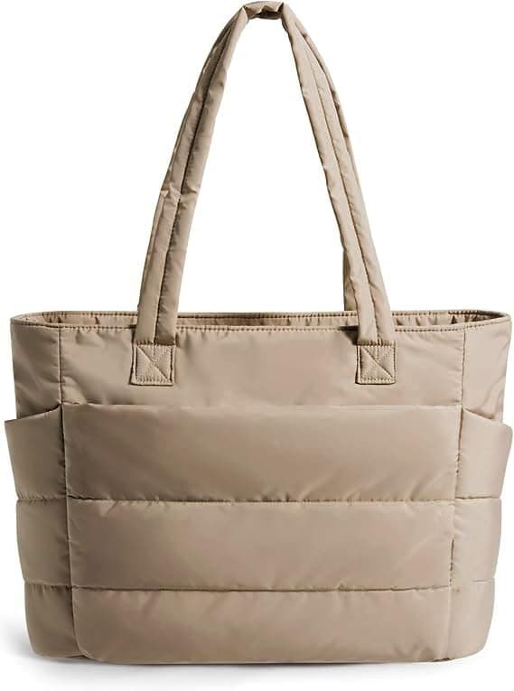 Prplet Tote Bag for Woman | Lightweight Puffy Shoulder Handbag with Multi Compartment | Travel, Office, Gym & Daily Use | Durable Taslan Fabric (Brown)