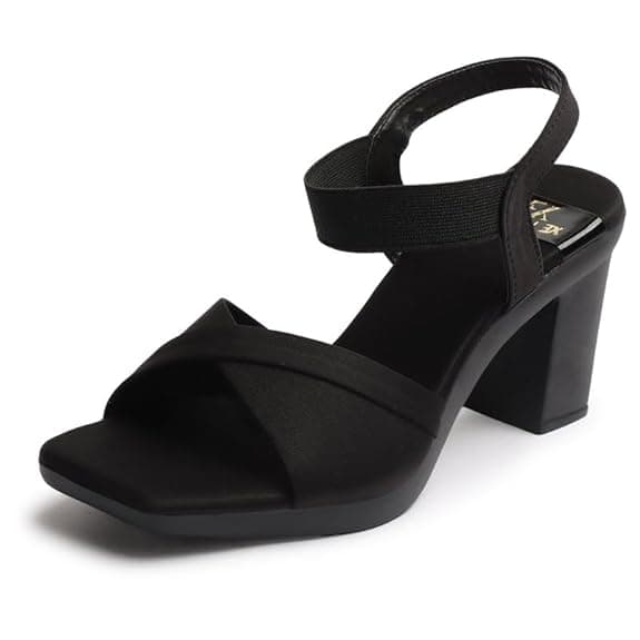 XE Looks Women's Elegant Heels | Block Heel Sandals with Stretchable Straps | Lightweight & Durable | Comfortable Cushioned Sole Heels For Girls & Women