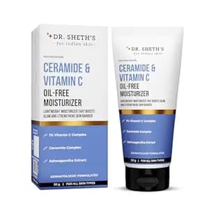 Dr. Sheth's Ceramide & Vitamin C Oil-Free Moisturizer | With 1% Vitamin C Complex, Ceramide & Ashwagandha | Lightweight Moisturizer to Hydrate & Brighten Skin | For Oily, Combination & Acne-Prone Skin | For Women & Men | 50 g