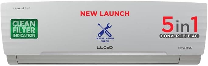Lloyd 1.5 Ton 5 Star, Inverter Split AC (5 in 1 Convertible, Cools Even at 52°C, Smart 4 Way Air Swing, Turbo Cool, Anti Corrosion Coating, 100% Copper, White, GLS18I5KWGGW)
