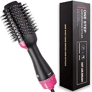 Professional 1000W One Step Hair Dryer Brush and Volumizer 3-in-1 Hot Air Styler Ion Generator Hair Straightener Curler Comb Ceramic Tourmaline Blow Dryer for All Hair Types Frizz-Free Salon Results
