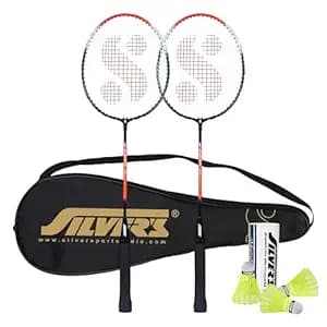 Silver's Drive Badminton Kit (2 Racquets with Full Cover, 1 Box Plastic Shuttlecock Pack of 3)(Red/Black)