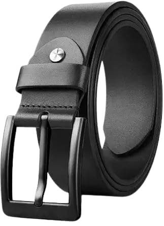 Men’s Genuine Leather Belt with Classic Metal Buckle, Adjustable Casual and Formal Waist Belt for Jeans, Trousers and Office Wear