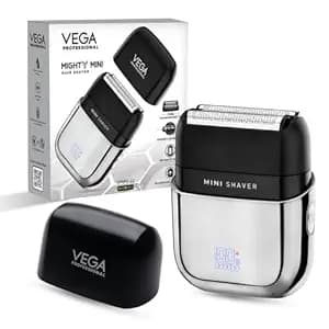 Vega Professional Mighty Mini Foil Hair Shaver for Men, Portable Mini Electric Shaver with Triple Floating Bladees, Hair & Beard Shaver Trimmer for Men, 180 Min Runtime, Type-C Charging, VPVFS-02