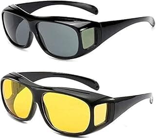 CARTSCOLONY HD Vision Day & Night Unisex Goggles Polarized Sunglasses Men And Women 100% UV Protection Driving All Bikes and Car Anti-Glare Glasses Combo Pack of 2 (Yellow And Black, Large Size)