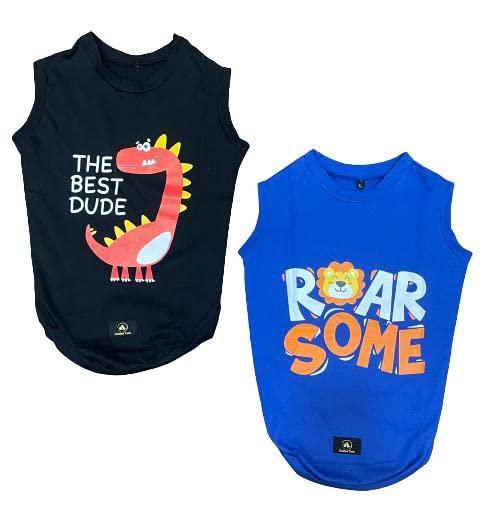 Golden Tails Printed T-Shirts for Dogs and Cats Pet Tshirts Dog Costumes-Black and Royal Blue Set of 2 T-Shirts (XL 20")