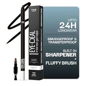 FAE Beauty 24Hr Longstay Eye-Deal Intense Gel Kajal -Smudgeproof, Waterproof, With Built-in Sharpener & Fine Bristle Brush| Matte Finish | One Swipe Application, Non-Irritant, Ophthalmologically & Dermat Tested - Black Sesame