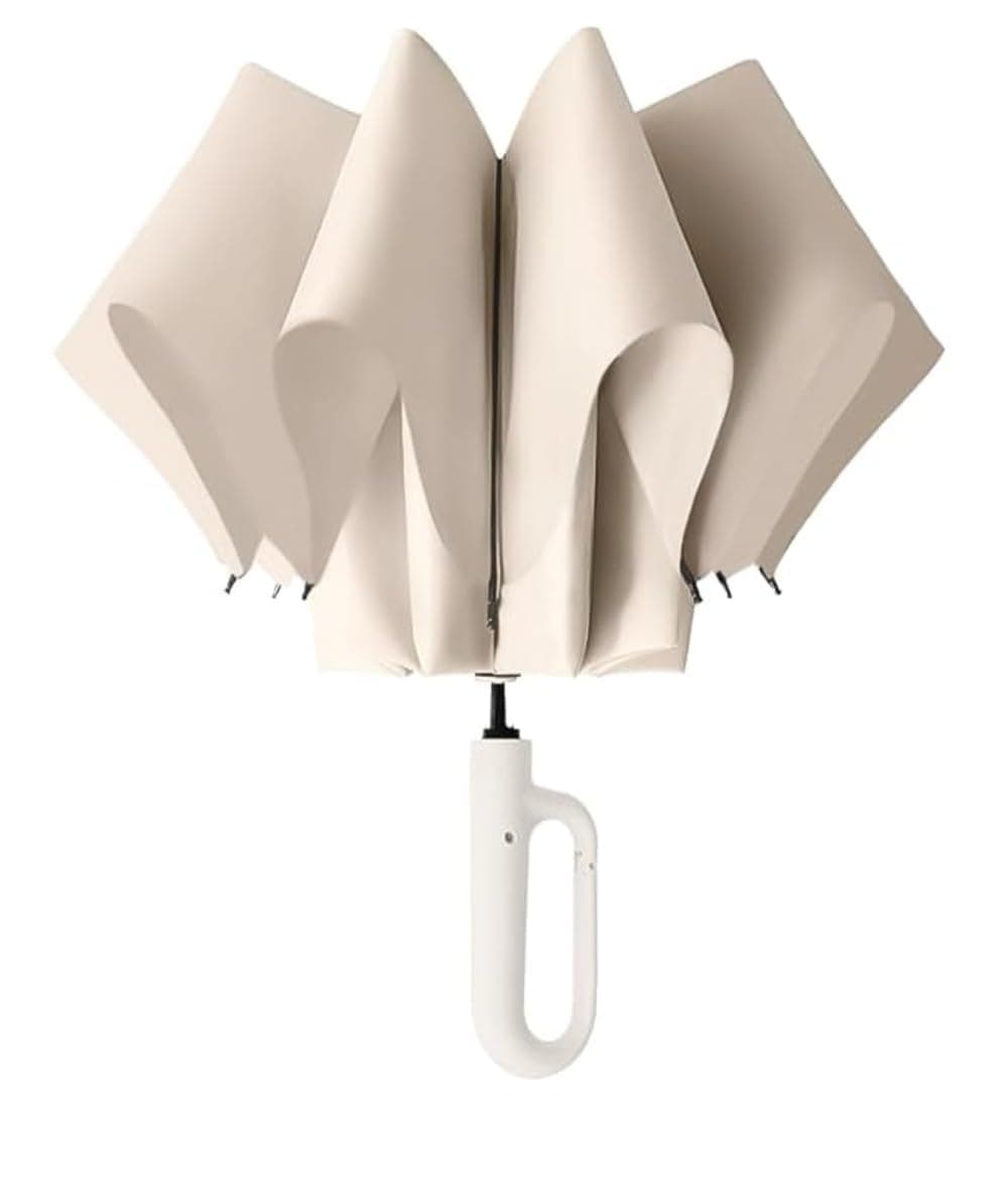 TEKCOOL UV Umbrella with Novelty Carabiner Handle, Travel Umbrellas for Rain and Sun Windproof Compact, Automatic Open Close, 8 Ribs, Portable Umbrella for Men and Women(Beige)?.