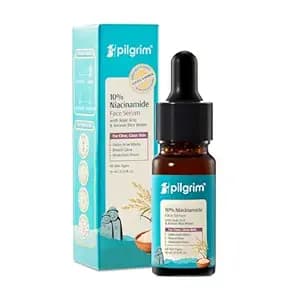 Pilgrim 10% Niacinamide Face Serum for Acne Marks with Korean Rice Water - 10 ml | Fades Dark Spots, Controls Oil, Minimizes Pores, Strengthens Skin Barrier | Quick Absorbing | For All Skin Type