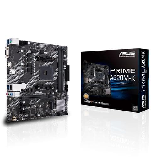 ASUS Prime A520M-K/CSM AMD A520 (Ryzen AM4) Micro ATX Motherboard with M.2 Support, 1 Gb Ethernet, HDMI/D-Sub, SATA 6 Gbps, USB 3.2 Gen 1 Type-A