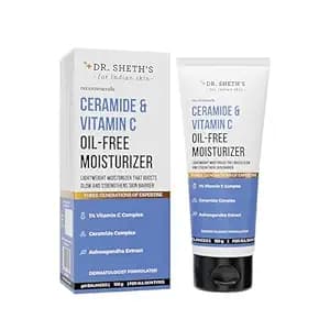 Dr. Sheth's Ceramide & Vitamin C Oil - Free Moisturizer| Lightweight Moisturizer To Hydrate & Brighten Skin | With Vitamin C, Ceramide & Ashwagandha | For Women & Men | 100G