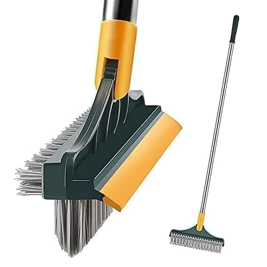 YETI 3-in-1 Bathroom Cleaning Brush with Wiper - Bathroom Cleaning Brush Long Handle 180° Rotate Toilet Brush Bathroom Tiles Cleaning, Wiper Floor Scrub for Kitchen Bathroom Cleaning (Multi-Color)