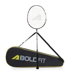 Boldfit Boldstrike Badminton Rackets for Beginners, Adults Aluminium Shaft Shuttle Bat with Full Cover Bag Badminton Racket for Practice & Match Lightweight Badminton Racquet, BlackRed - Pack of 1 Pcs