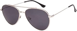 VINCENT CHASE EYEWEAR Polarized and 100% UV Protected | Branded and Stylish Sunglasses | Shiny Silver - Grey Full Rim Pilot | For Men & Women | Medium | VC S18689-C1