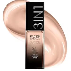 FACES CANADA All Day Hydra Matte Foundation | 3-in-1 Foundation + Moisturizer + SPF 30 | 24 HR Aloe Hydration & Vitamin C | 10HR Long Wear | Medium to High Buildable Coverage | Rose Ivory 011 | 30ml
