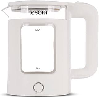 Tesora Electric Glass Kettle | Borosilicate Glass Body with Cool Touch PP Sleeve |1.5 Liter Capacity | 1350 Watts | Overheating & Boil Dry Protection | Off White | 1 Year Warranty by Tesora