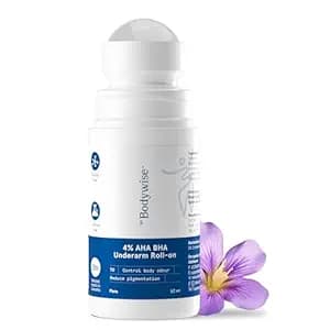 Be Bodywise 4% AHA BHA Underarm Roll-On for Even Tone Skin, 2% Lactic, 1% Mandelic and 1% Salicylic Acid, Controls Odour & Reduces Pigmentation, 0% Alcohol & 0% Aluminium, Flora Fragrance, 50ml