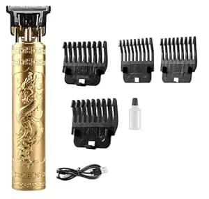 Professional (T9) Hair Trimmer for Men with Golden Plastic Light Weight Body, Cordless, 4 Guide Combs, USB Rechargeable T9 Beard and Hair Clipper