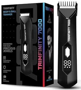 urbangabru Trimfinity 7000 Body Trimmer for Men- Safest Body & Private Part Trimmer - Pubic Hair Groomer, Underarm - Waterproof, Ceramic Blades, Rechargeable with Wireless Fast Charging,Black