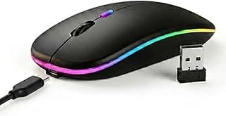 Glassology 2.4GHz Wireless + Bluetooth Mouse, Multi-Device Dual Mode Slim Rechargeable Silent Click Buttons Wireless BT Mouse, Adjustable DPI 800-1200-1600 (Black)