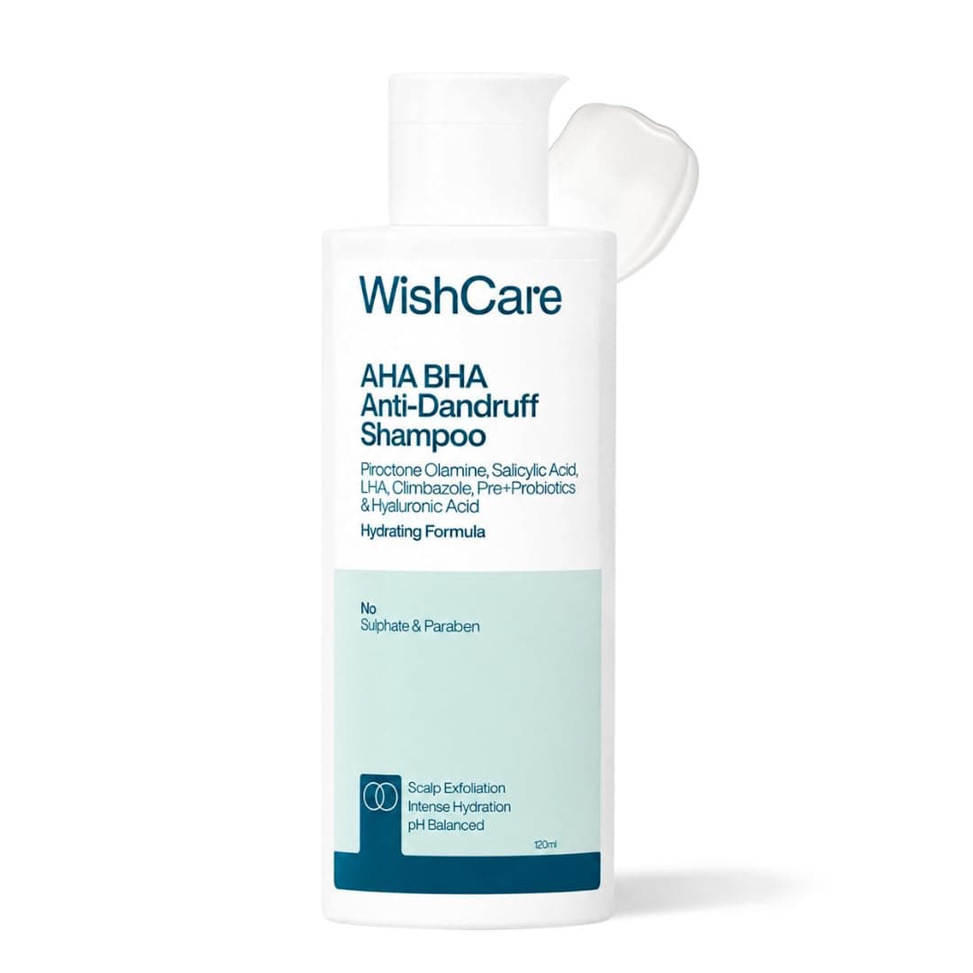 WishCare Hydrating Anti Dandruff Shampoo | 100% Dandruff Reduction | Removes Flakes & Hydrates Scalp | Proven Clinically | Piroctone Olamine, Salicylic Acid, AHA & BHA | Paraben & Sulphate Free | For Women And Men | 120ml