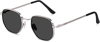 Sheomy Hexagon Glasses Silver Frame Black Shades Gangster Gangsta Life, Photo Props Unisex Sunglasses (Pack of 1 (Black)) -022