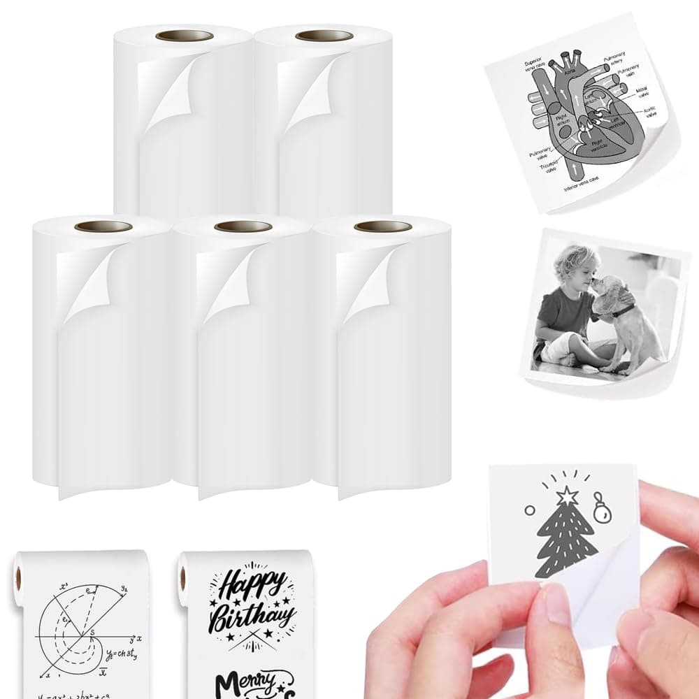Seznik Sticky Adhesive Thermal Paper Rolls, Continuous 57mm Width Thermal Paper, 2 inch Thermal Paper for Mini Thermal Printer (White-57mm Width - Continuous Sticky Roll-Pack of 5)