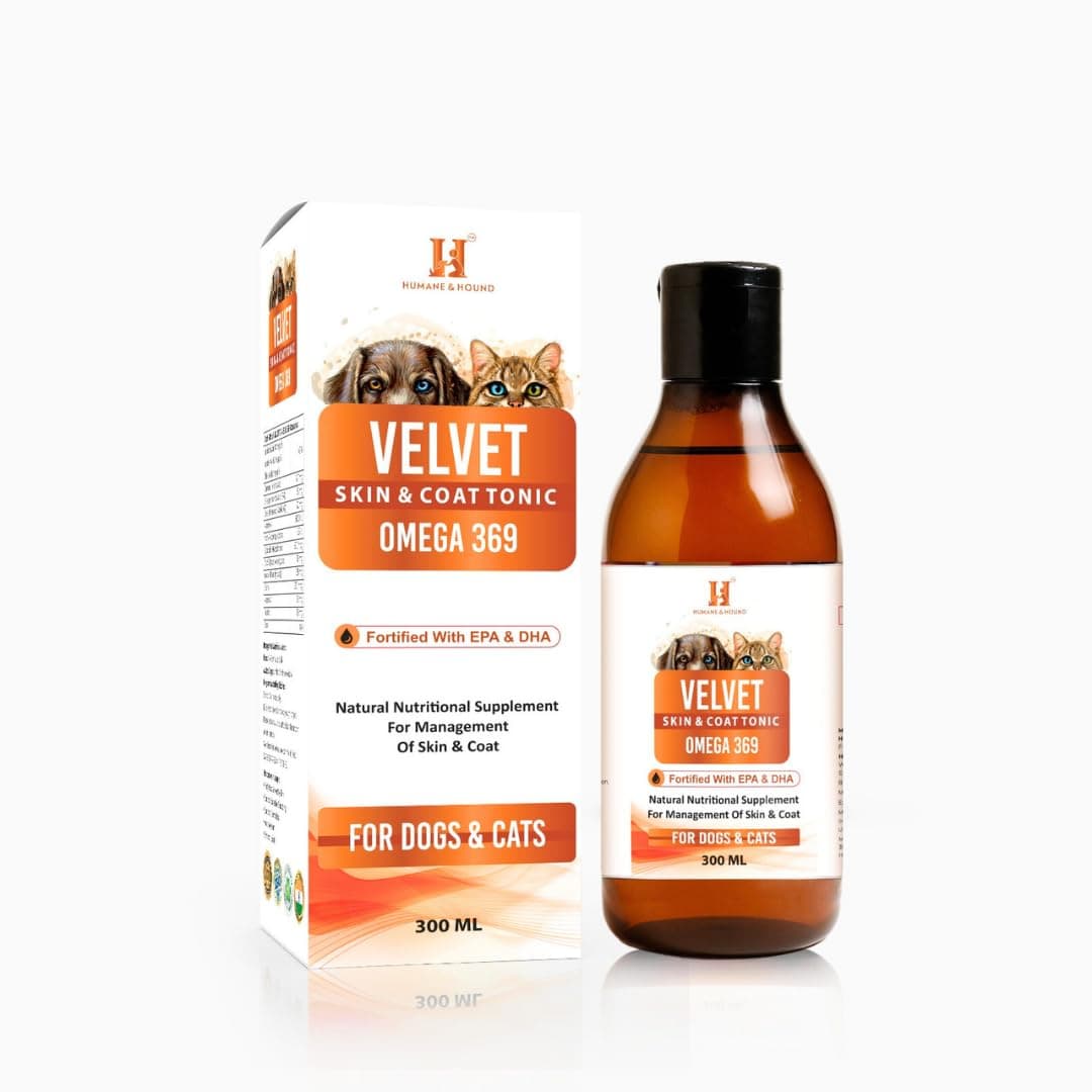 Humane & Hound Velvet Omega 3 6 9 for Dogs & Cats, Skin & Coat Tonic, Dog Omega 3 Supplement for Hair & Skin Health - 300 ML