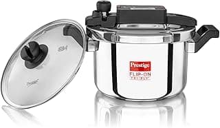 Prestige 5 Litre Flip On Triply Stainless Steel Pressure Cooker with Glass Lid|Deep lid for spillage control|Innovative Lock Lid with single hand operation|Gas & Induction Compatible|5 Years warranty