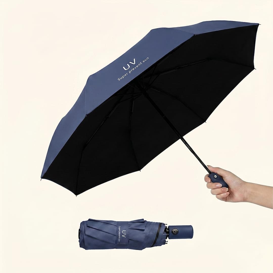 Roughhouse UV Umbrella for Sun & Rain – Auto Open/Close | Windproof | Travel-Friendly 3-Fold Design | SPF 50+ Coated | Big Canopy, Easy to Carry